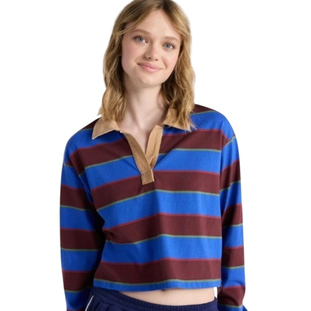 Stranger Things Netflix Women’s Small 4-6 Rugby Shirt Blue Burgundy Striped